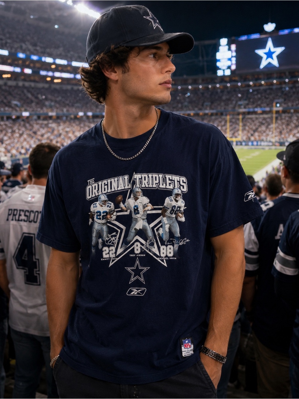 Vintage Reebok Navy Dallas Cowboys 'Original Triplets' Graphic Tee